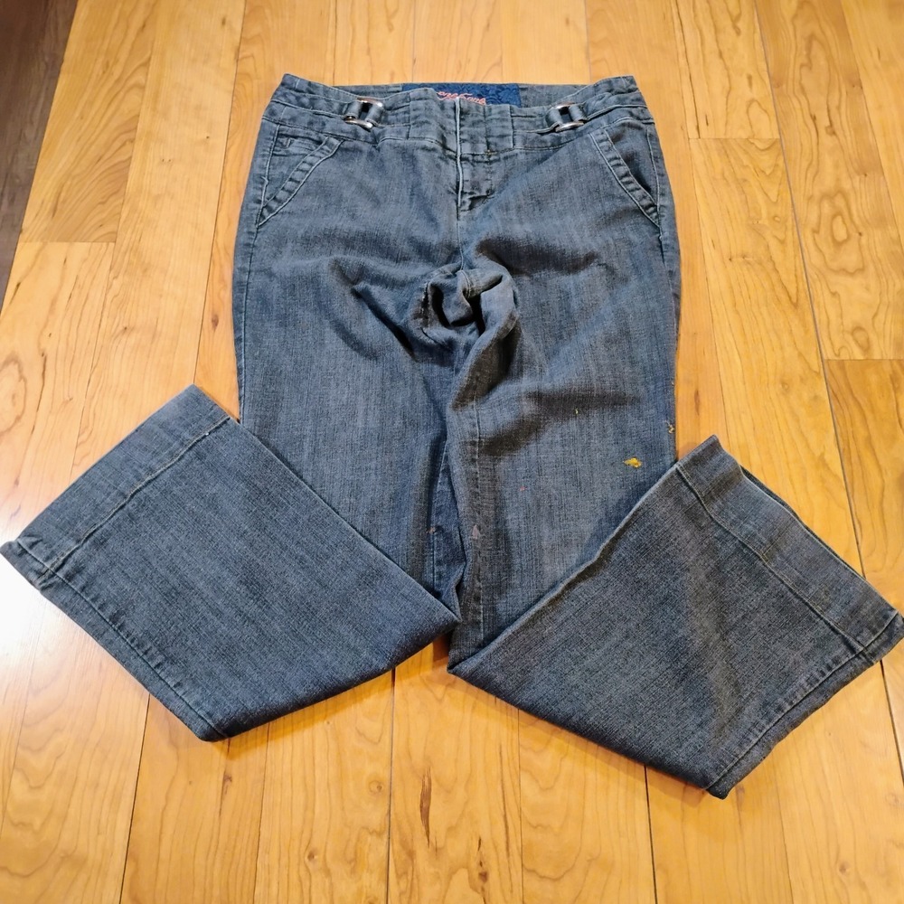 One Zone Junior's Size 10 Dark Wash Bootcut Blue Jeans Cotton Blend